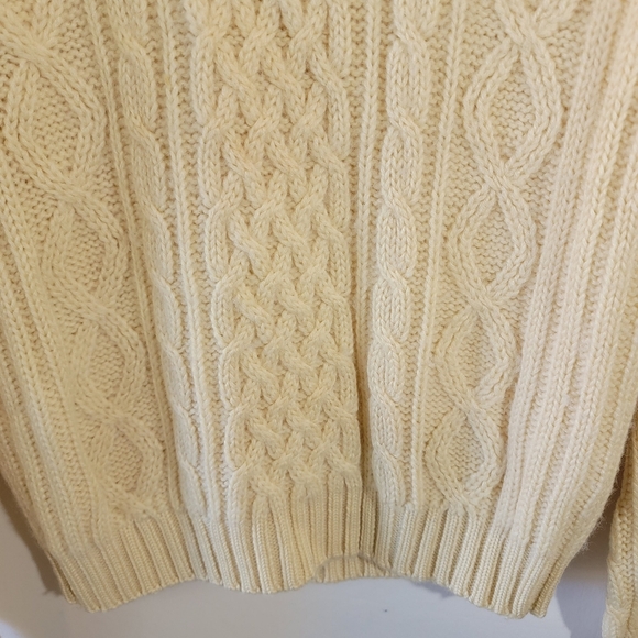 VTG Y2K Ivory Chunky Cable Knit Fisherman Sweater 40 100% Pure Wool Turtleneck - Picture 4 of 12
